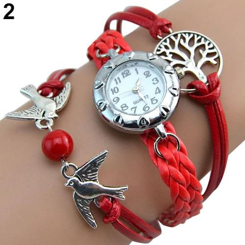 Popular More Colors Vintage Life Tree Birds Charm Leather Plaited Bracelet Watches NO181 5UVC AJKT