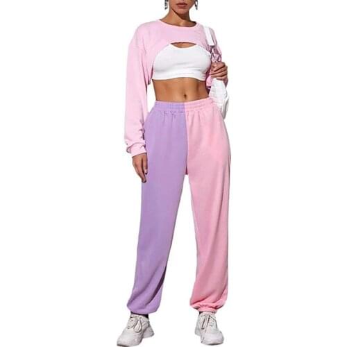 Casual Sporty Women Sweatpants Autumn Fashion 2021 Patchwork Trousers Workout High Waist Color Blocking Long Pants Slim Pant