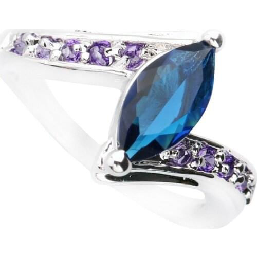 Superb Blue Stone 5*9mm Semi-precious Stone Silver Cool For Women Ring Q1281