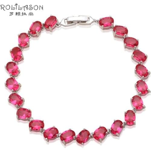 ROLILASON Romantic Style Rose pink Crystal Perfect Gifts for Girlfriend Silver Zircon Fashion jewelry Charm Bracelets TB861