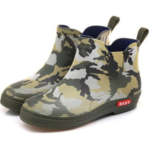 Fishing Boots Men New Fashion Camouflage Waterproof Hunting Non-slip Upstream Rocky Water Shoes Outdoor Short Tube Rain Boots