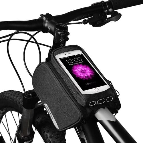 Touchscreen Water Resistant Cycling Bike Bicycle Front Frame Top Tube Double Bag Pannier with 5.7inch Mobile Cell Phone Case