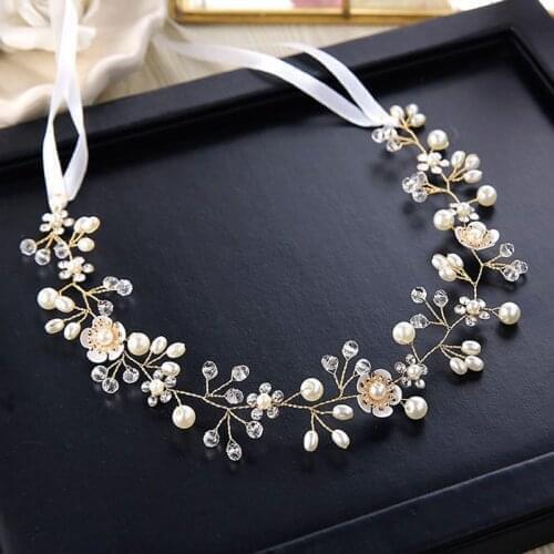 Bridal Wedding Hair Accessories Crystal Pearl Flower Headband Tiara Hairband Headdress Beads Decoration For Women