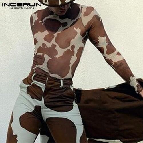 INCERUN Tops 2021 New Mens Hot Sale Animal Printed Tees Breathable Mesh Well Fitting Micro-permeable Stretch Base T-Shirt S-5XL