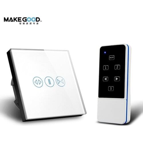 Makegood EU Standard Curtain Switch ,Touch Screen Glass Panel Wireless Remote Control Switch for Shutter and Window