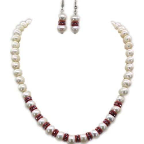 Natural White Freshwater Pearl Beads 9-10mm Bride Wedding Jewelry Set 7 types Necklace Earring For Women Party Gift 18inch B3105