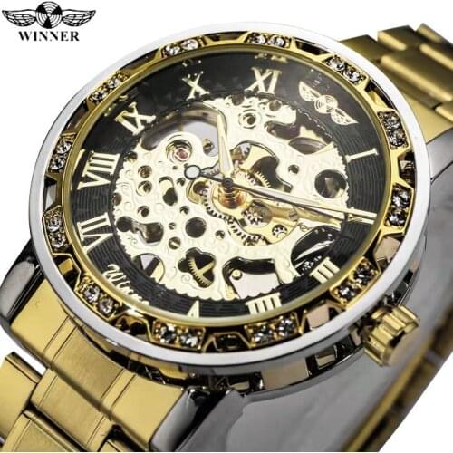 Winner Top Brand Luxury Men Transparent Fashion Diamond Luminous Gear Movement Male Mechanical Skeleton Royal Design Wrist Watch