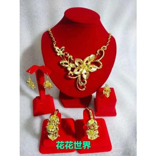 Yulaili Chinese Design Women Happy Event Party Banquet Gold-color Flower World Necklace Bracelet Earrings Ring Jewelry Display