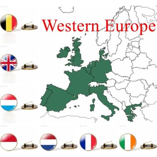 Western Europe: United Kingdom Belgium France Netherlands Flag Brooches Glass Dome Jewelry Bronze Brooch Pins National Day Gifts