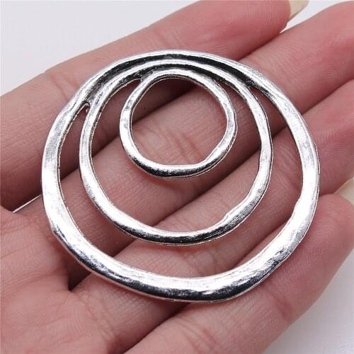 2pcs 49x51mm 3-Layer Circles Charms Pendant For Jewelry Making Antique Silver Color Alloy Jewelry Accessories