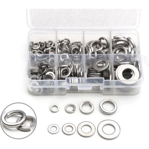 200Pcs/Set 304 Stainless Steel Shells Pad Spring Lock Washer M5/M6/M8/M10 Elastic Gasket Flat Washer Assortment Kit