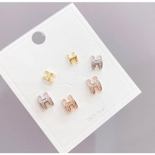 2021 New Design 6 Pcs 14K Gold Plated Simple Letter Stud Earrings Luxury Jewelry Cubic Zircon Earrings
