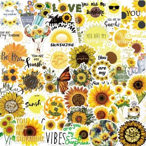 50pcs/set Sunflower Stickers Summer Plant Sunflower Stickers for DIY Stationery Laptop Letter Sun flower Waterproof Sticker