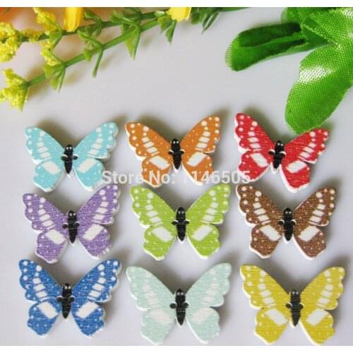 50pcs/lot Mixed Butterfly Buttons bulk Sewing Wood Buttons For craft Scrapbooking accessories Wooden Cartoon Buttons