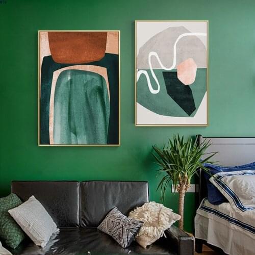 Abstract Geometric Canvas Painting Posters Prints Minimalist Green Wall Art Pictures For Living Room Bedroom Aisle Studio