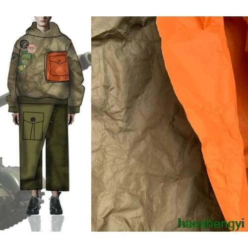 Army Green Orange Wrinkle Plastic Aluminum Skin Reconstruction Metal Creative Apparel Fabric / Half Price