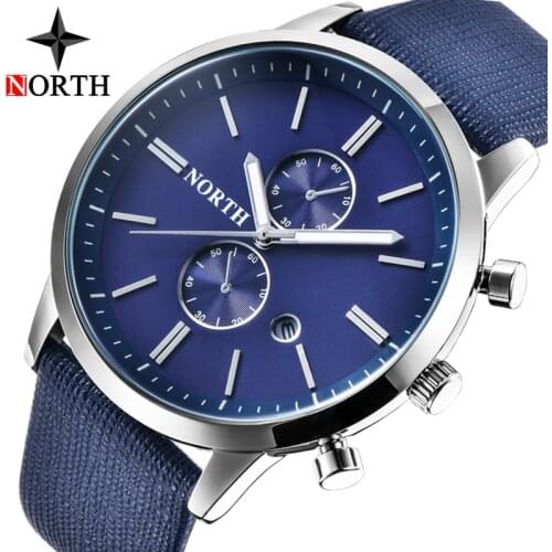 NORTH New Fashion Casual Business Quartz Watch Men Waterproof Leather strap Date Sports Military Watches mens Relogio Masculino
