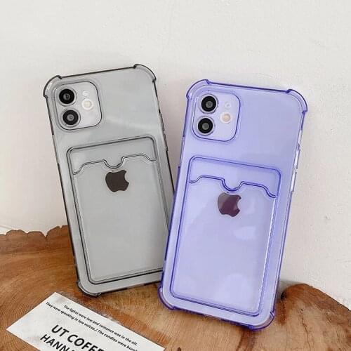 Transparent Card Package Holder Phone Cases For iPhone 12 11 Pro Max X XR 7 8 Plus 12 Pro XS Max Wallet Soft Silicone Back Cover
