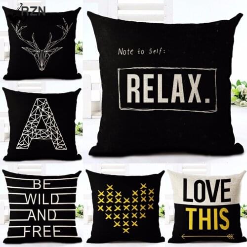 Black and White Letters and Line Printing Cushion Covers For Sofa Cotton Linen Decorative Pillow Case 45*45cm Cojines