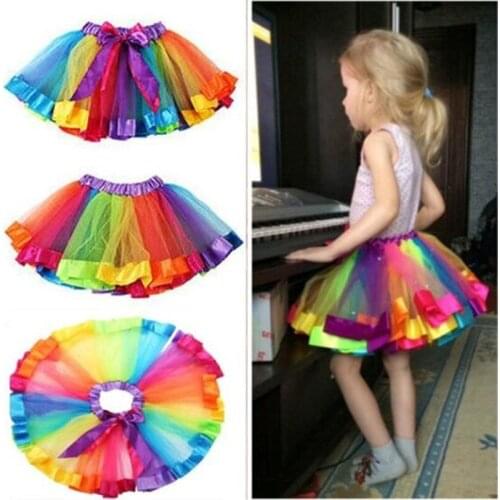 Girls Kids Rainbow Party Ballet Dance Tutu Skirt Tulle Dress Pettiskirt Costume