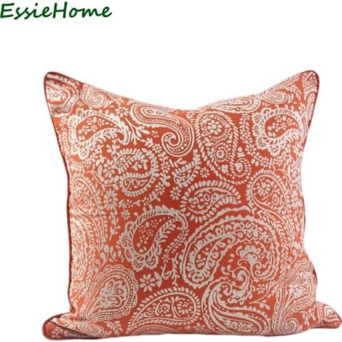 ESSIE HOME Orange Cushion Cover Paisley Pillow Case Jacquard Tangerine Cushion With Piping Edge