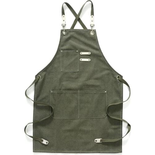 2021 Chef Apron Cotton Canvas Cross Back Adjustable Apron with Pockets for Women and