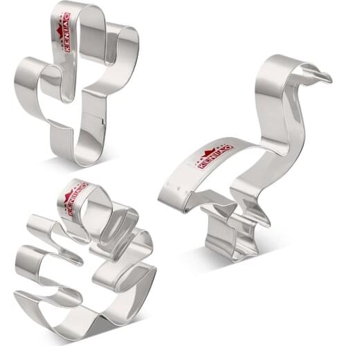 KENIAO Tropical Leaf Flamingo Cactus Cookie Cutters for Summer - 3 PCS - Fondant / Biscuit Cutter for Kids - Stainless Steel