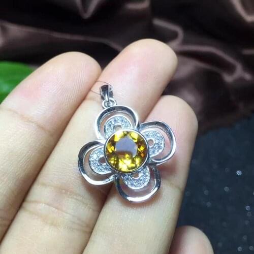 Classic yellow citrine gemstone pendant for women silver necklace bright yellow color birthday party anniversary gift free ship