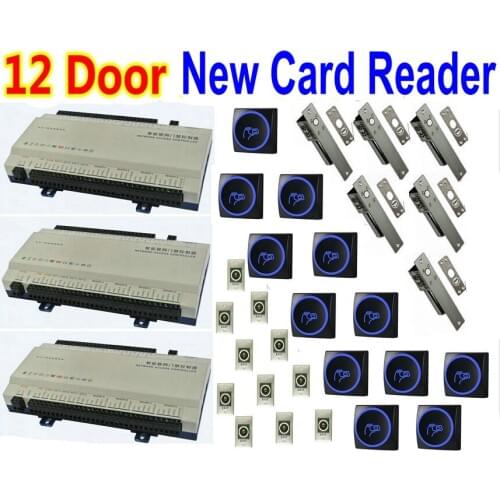 12 Door Access Controller Panel Kit Full Package with 12 pcs of Drop Bolt Lock+Infrared No Touch button+Web Controller Board kit