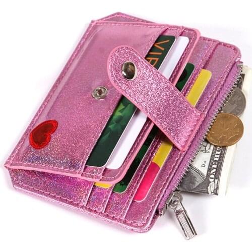 Fashion Bright Leather Credit Card Holder Small Wallets With Zipper Coin Pocket Ladies Mini ID Card Case Money Bag For Female