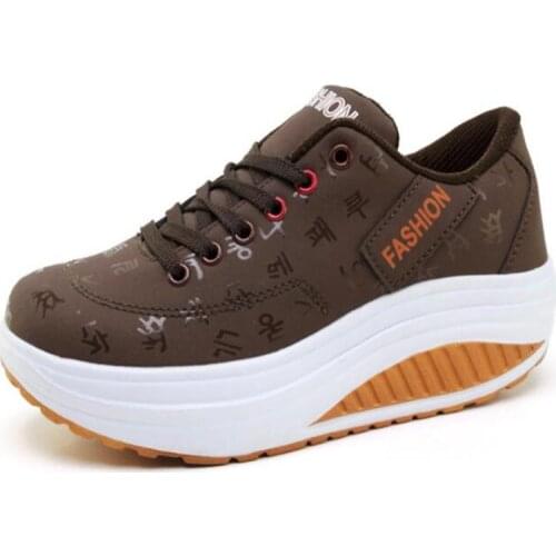 Big Size PU Leather Platform Running Shoes for Women Sport Shoes Woman Height Sneakers Women Sports Tennis Brown Basket GME-1838