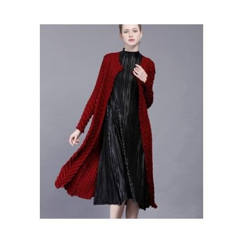 HOT SELLING Miyake o-neck slim outerwear pleated length sleeve button outerwear coat IN STOCK