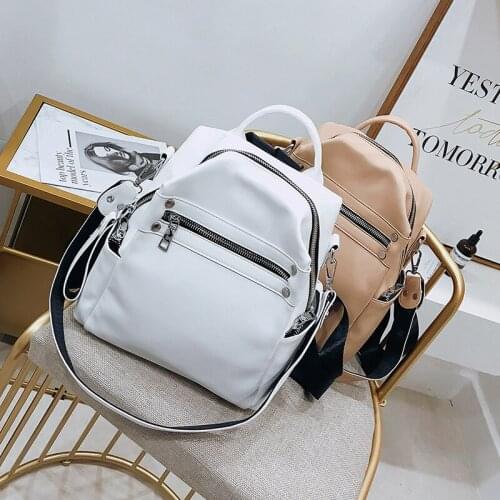 Fashion Women Soft PU Leather Backpack Multifunction Solid Color School Bags for Teenage Girls Womens Waterproof Shoulder Bags