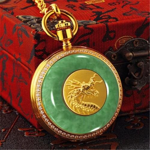 New Womens pocket watch vintage pocket watches jade mechanical hollow perspective classic collection creative pocket Watch Men