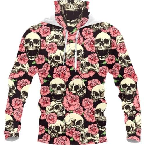 OGKB 3D Hip Hop Hoodie Men Skull 3D Printed Pink Flowers Mask Hoodie Sweatshirt Fashion Pullover Tracksuits Streetwear Harajuku