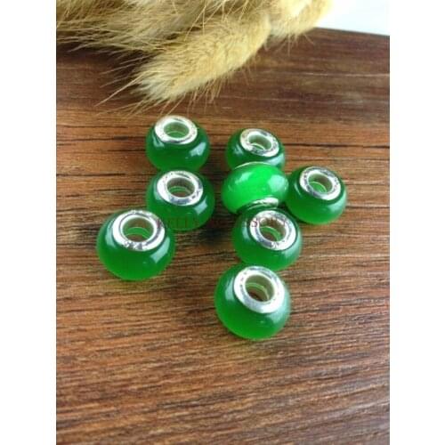 Wholesale 50pcs/lot 9x14mm Green Big Hole Cat Eye Glass Beads For European Charm Jewelry Making Fashion Craft Bracelet DIY Beads