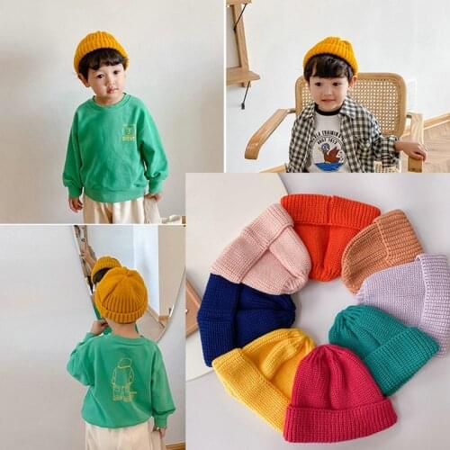Autumn Winter Baby Knitted Hat Girl Boy Warm Beanie Cap Candy Color Children Toddler Stripe Beanies Bonnet Baby Accessories