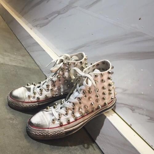 Old rivet canvas shoes orange punk spire retro dirty shoes height help men and women classic couple large size 35-46