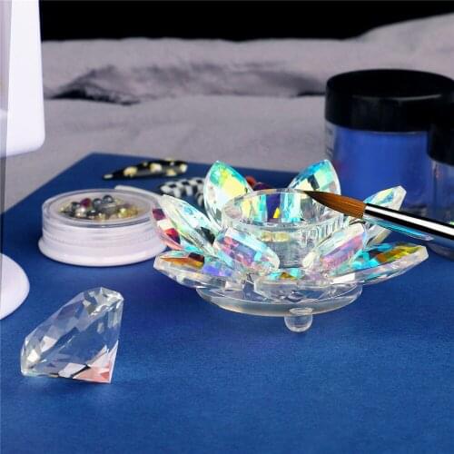 Diamond Lid Colorful Acrylic Powder Liquid Crystal Glass Dish Lid Bowl Cup Holder Equipment Liquids Manicure Tool For Nails