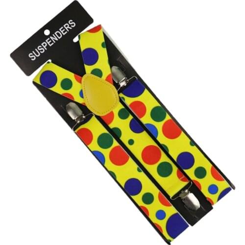 Winfox 3.5cm Wide Adjustable Y-Back Yellow Polka Dot suspenders For Womens Mens