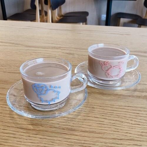 Transparent Glass Cup with Tray Korea Style Milk Coffee Mugs Juice Cup Gift Summer Creative Water Glass Cup Drinkware