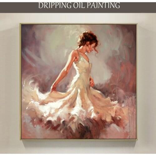 Hand-painted Portrait of Ballerina Oil Painting on Canvas Impressionist Picture Lady with White Dress Ballet Dancer Oil Painting
