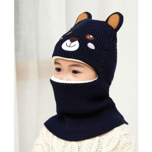 2020 New Baby Girl Winter Hat Warm Bear Skullies Beanies Knitted Cap Kids Balaclava Mask Hats Gorras