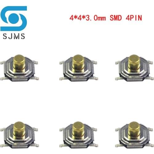 SJMS 100PCS Waterproof Copper Pillar Tactile Push Button Switch 4x4X3.0 Micro Switch 4*4*3.0 mm mini Tact Switch SMD 4 Pin