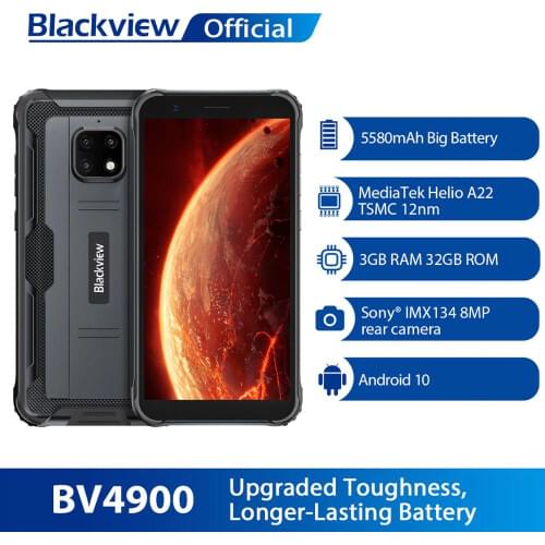 Blackview BV4900 IP68 Waterproof Smartphone 3GB+32GB Rugged Mobile Phone 5580mAh 5.7 inch Android 10 NFC Cellphone