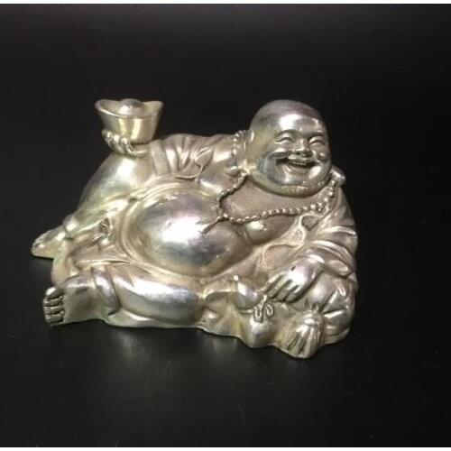 Collect Archaize White Copper Maitreya Buddha Crafts Statue