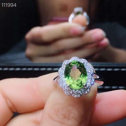 Natural and Real Peridot ring 925 sterling silver Wholesale Fine jewelry Gemstone 8*10mm