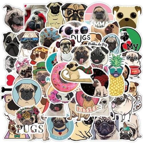 10/30/50pcs Cute Pug Dog Stickers Graffiti Decals Phone Car Waterproof Laptop Bicycle Notebook Luggage Funny Kids Toy Sticker