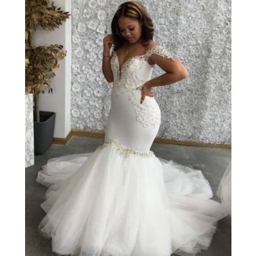 Mermaid Wedding Dresses Crystals Beads Off Shoulder Sexy Open Back Long Bridal Gowns Plus Size African Bride Dress Vestidos