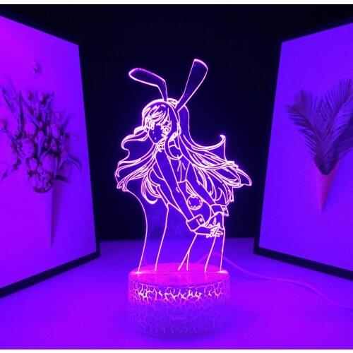 Anime Waifu Mai Sakurajima LED Night Light for Bedroom Decor Light Friend Sakurajima Bunny Manga Gift 3D Table Lamp